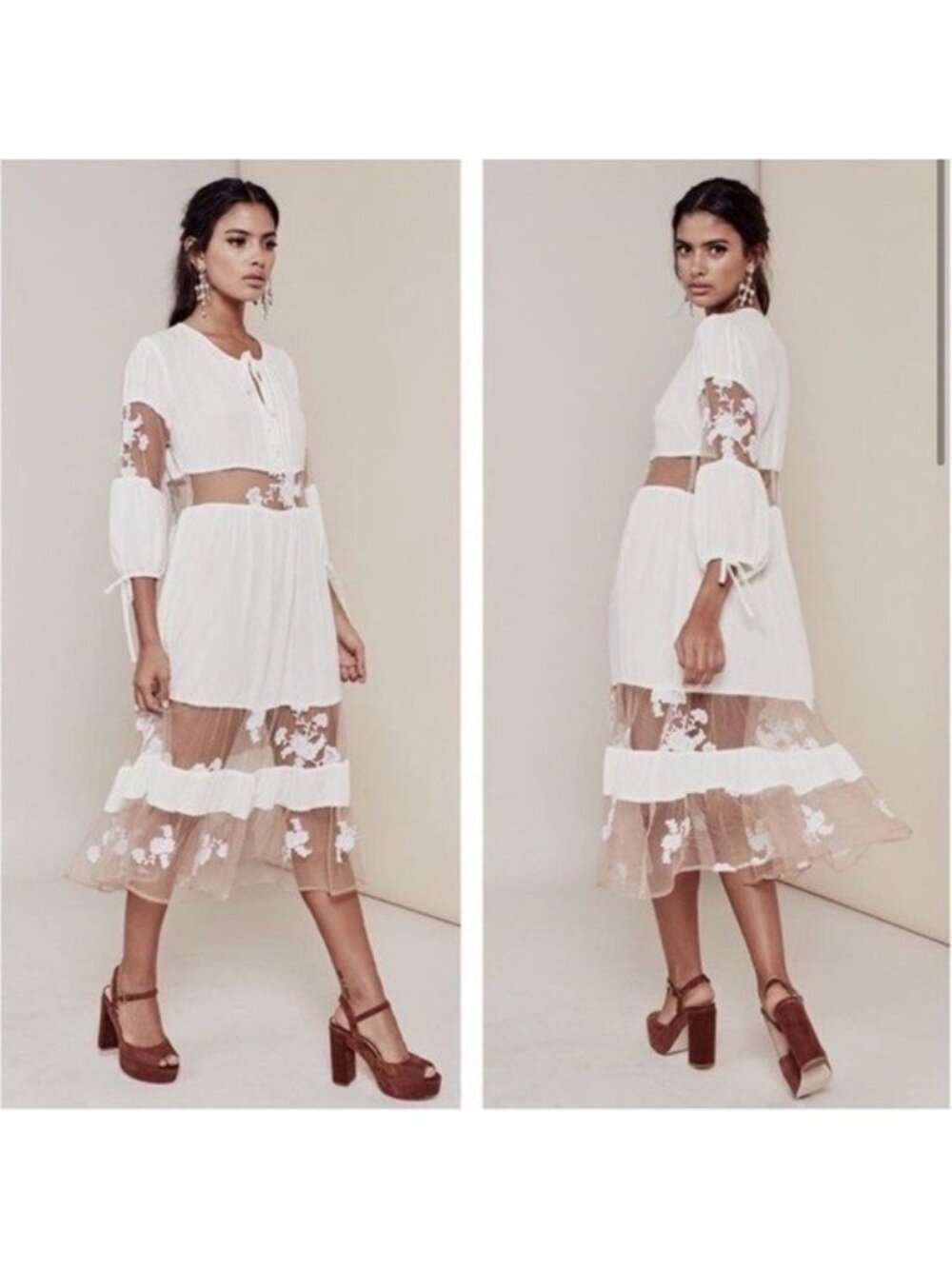For Love & Lemons Eva Midi Dress Lace Prairie Cottagecore Bohemian Festival Sz S - Picture 10 of 11